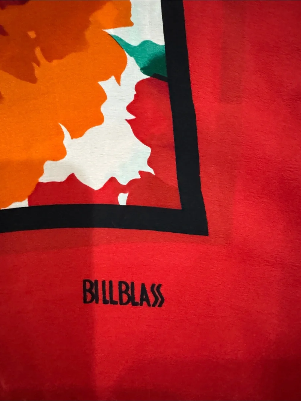 Bill Blass Red and Orange Floral Oversized Silk Scarf